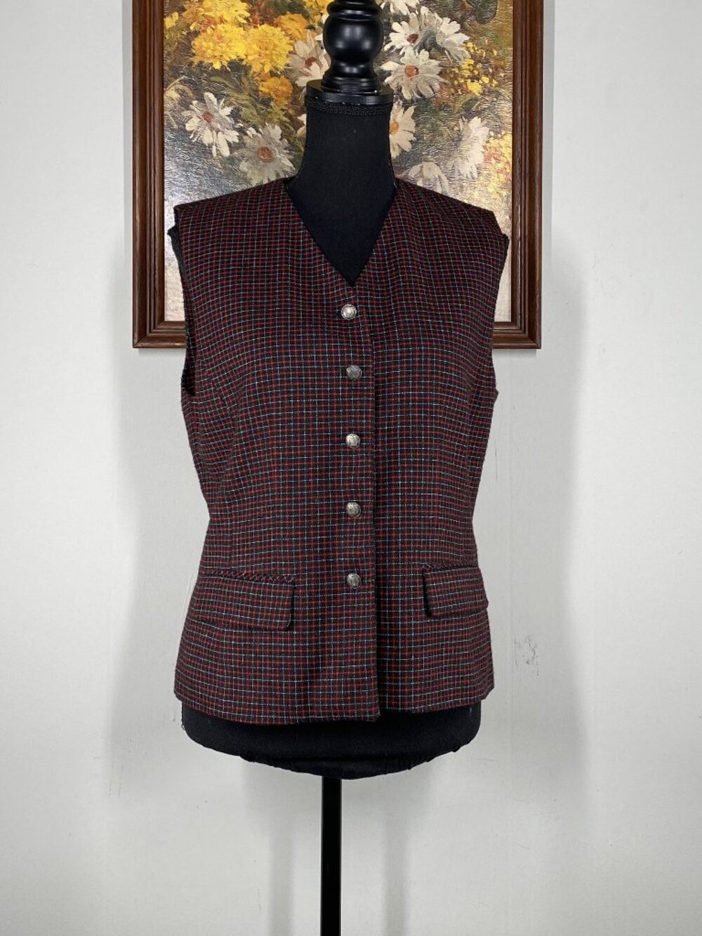 Chaus Sport Button Up Sleeveless Blouse Women's 9 Multicolor Plaid Preppy